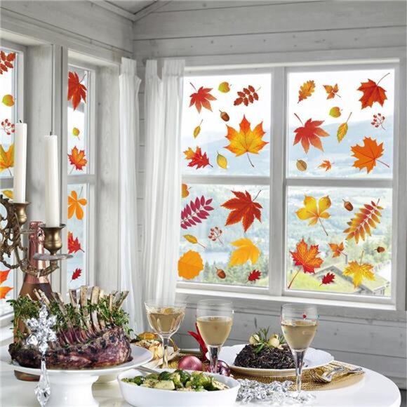 216 Pcs Fall Window Clings Stickers Fall Window Decorations for Fall Autumn - Picture 7 of 8
